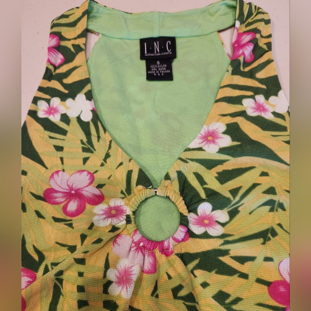 I.N.C Green and Pink Floral Halter Top
